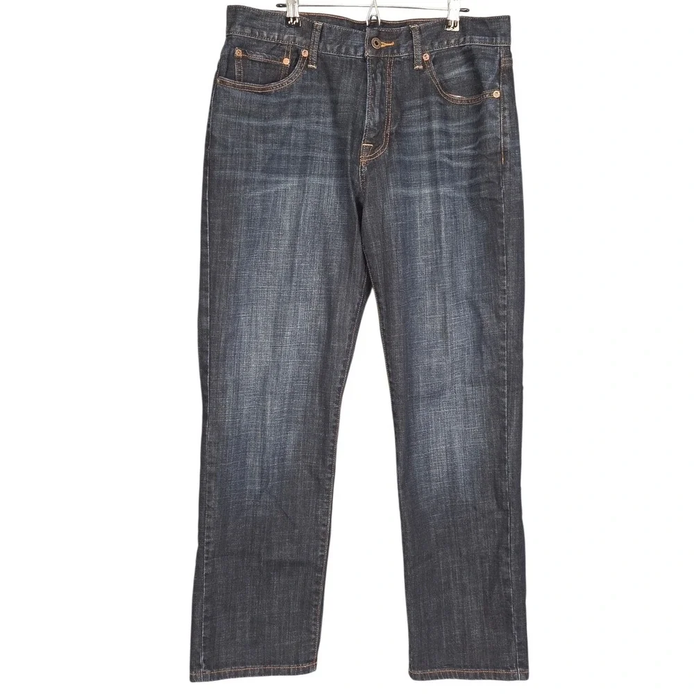 Lucky Brand 221 Original Straight Jeans Mens 34x30 Dark Wash Stretch Denim Zip